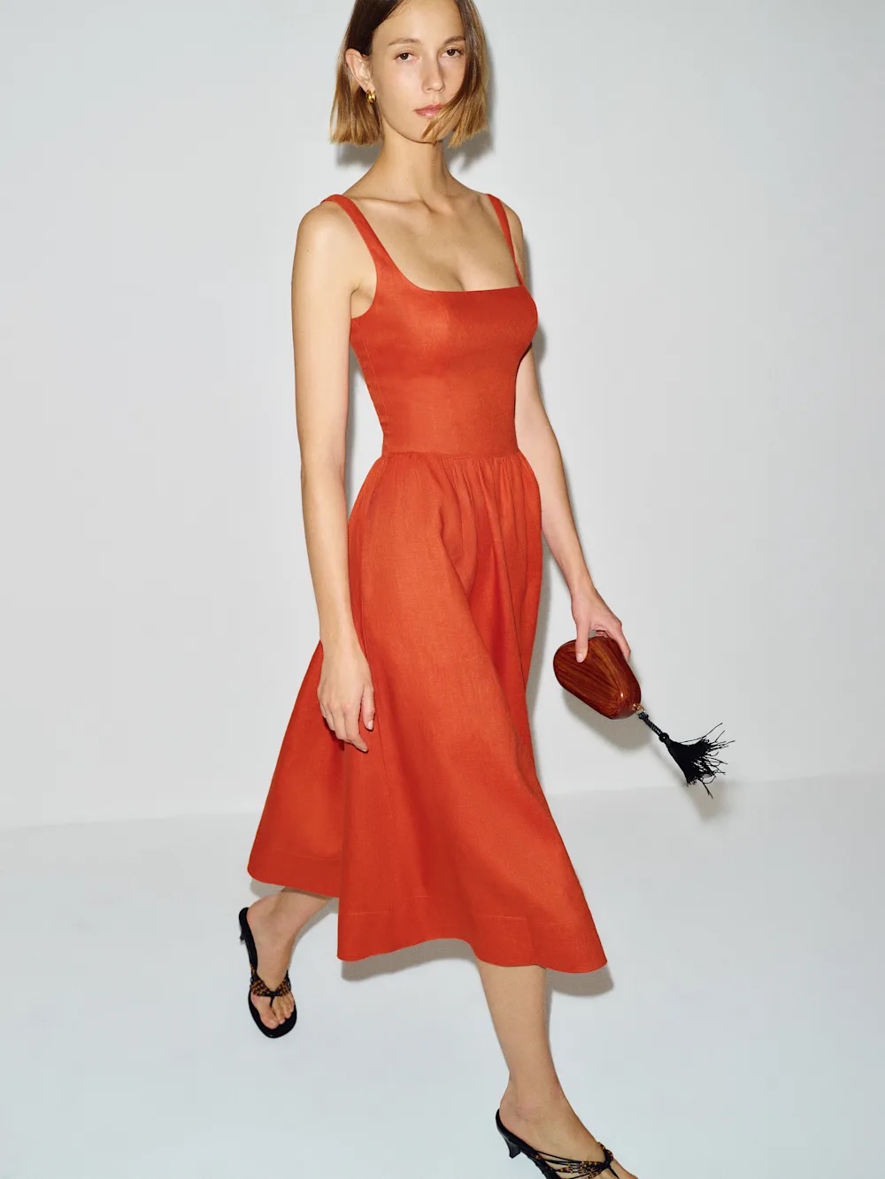 Reformation Janu Linen Dress In Chili Mango, New Without Tags, Never Worn.
